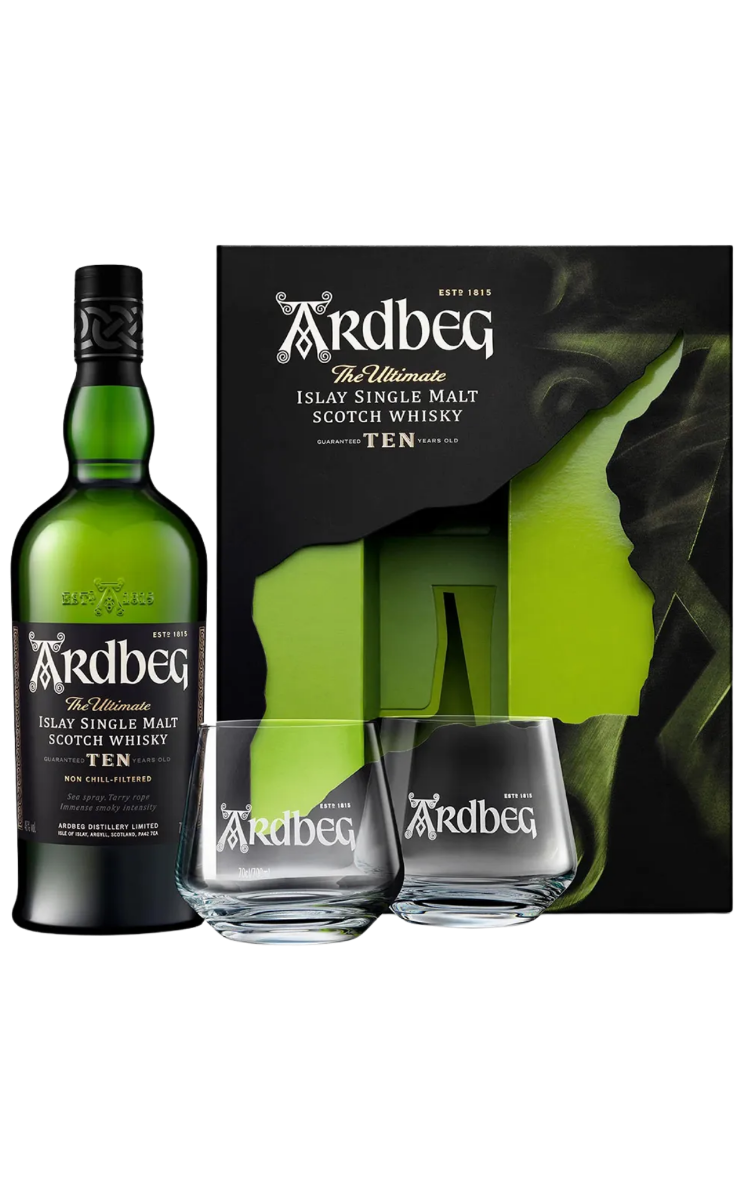 Rượu Ardbeg Ten hộp quà Gift Pack 2 Ly