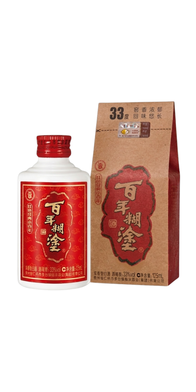 Rượu Bách Niên Hồ Đồ 33% đỏ - Thùng 24 chai 125ml - 百年糊涂 33%.
