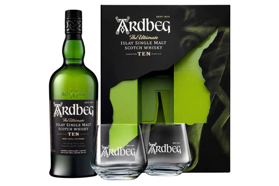Rượu Ardbeg Ten hộp quà Gift Pack 2 Ly
